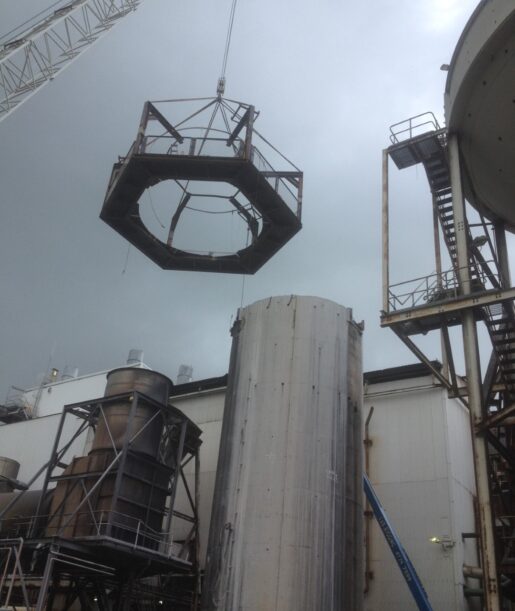 Wall sawing chimney for removal at an industrial site – Razor Cut Mackay